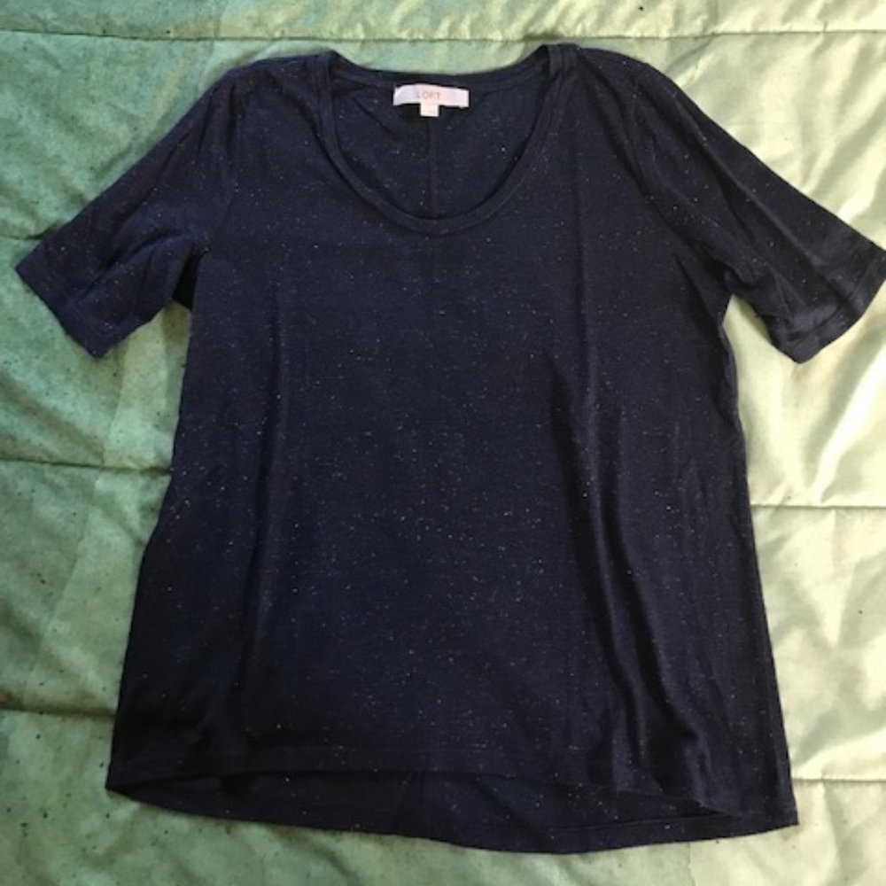 LOFT Navy with Silver Flecks T-Shirt Size Medium